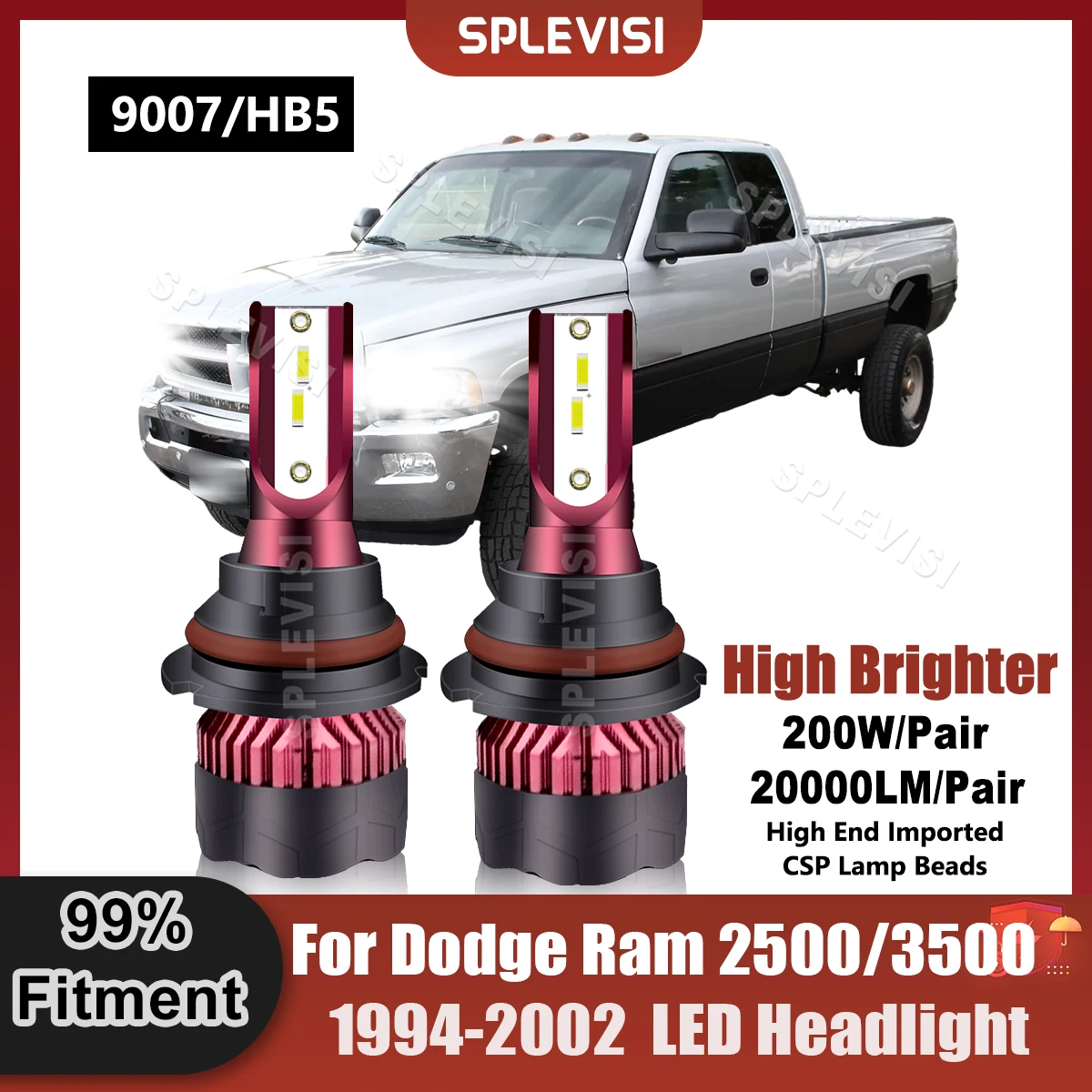 

2x Car LED 9007/HB5 Headlight Bulbs Xenon White For Dodge Ram 2500/3500 1994 1995 1996 1997 1998 1999 2000 2001 2002