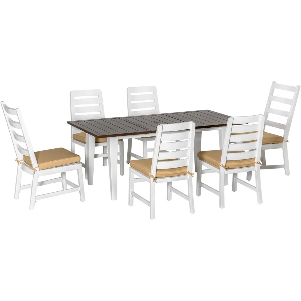 Patio Dining Set for 6, Outdoor Furniture Set with a Table & Chairs, Cushions, Umbrella Hole for Garden, Backyard, or Poolside