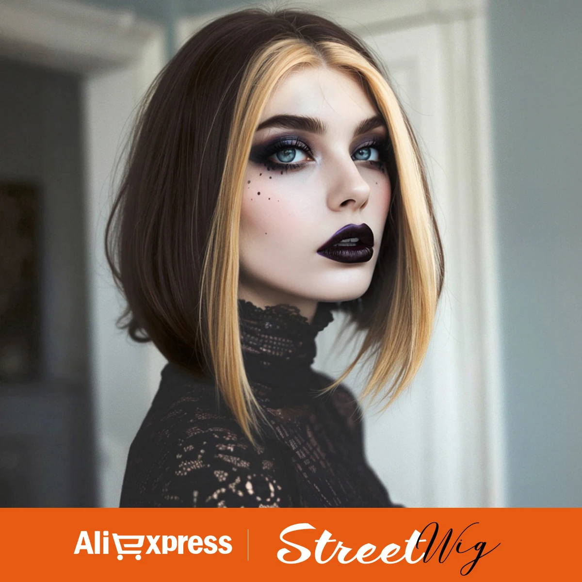 

Короткий черный смешанный блондин синтетический парик Highlight Straight Bob Т-образный парик Хэллоуин Косплей Парики Многоцветный парик для девушек в стиле панк