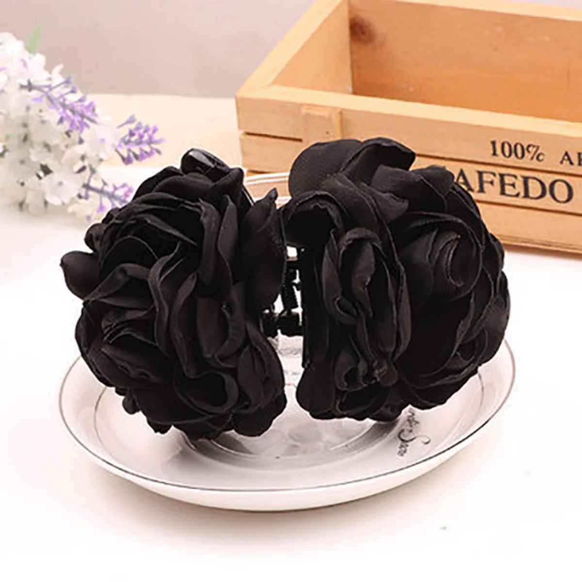 New Korean hair accessories Hair accessories fabric rose flower hair clip tray hair grab clip for ladies image 3