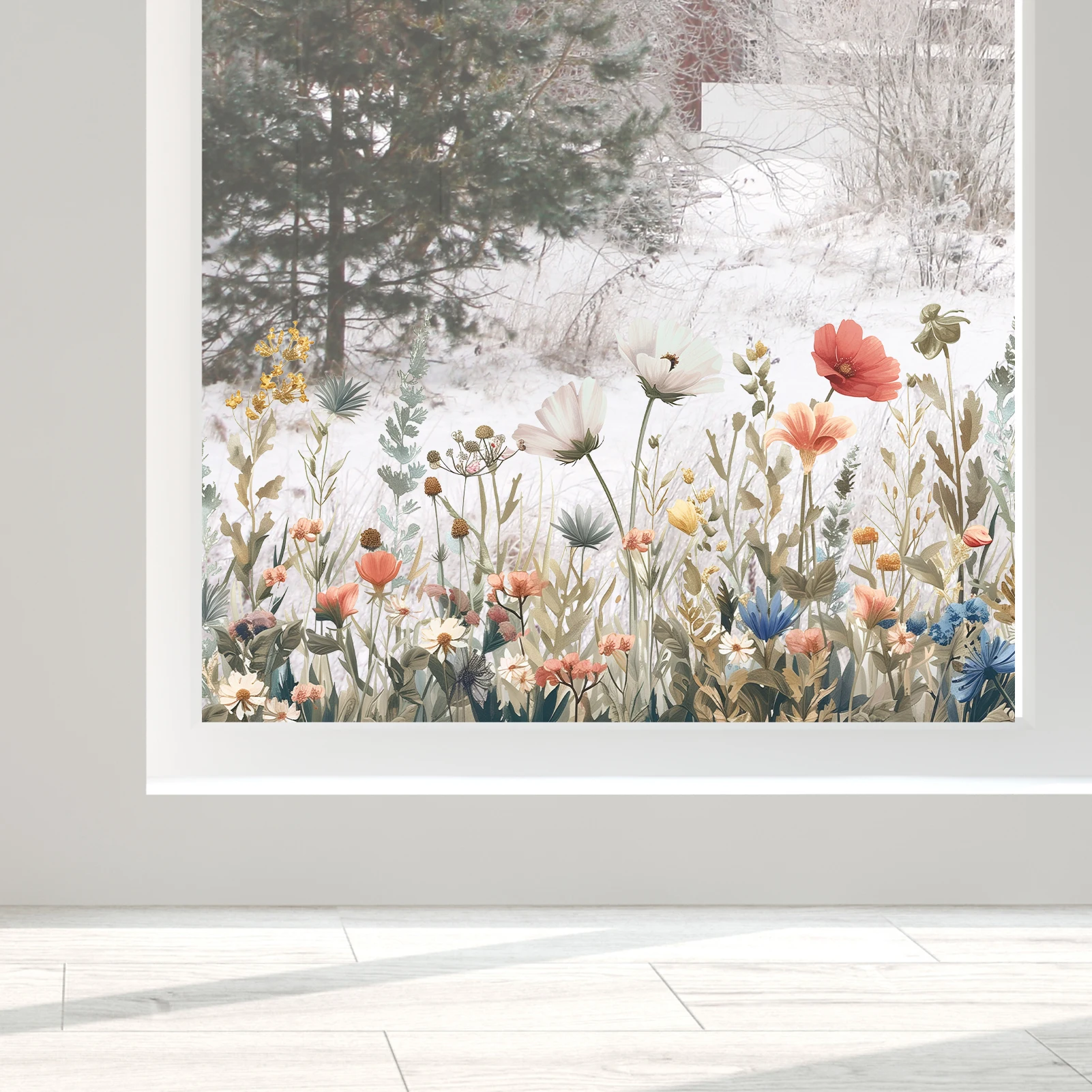 Watercolor Wildflower Wall Stickers, Neutral Boho Floral Decals, Removable Aesthetic Home Living Room Decor