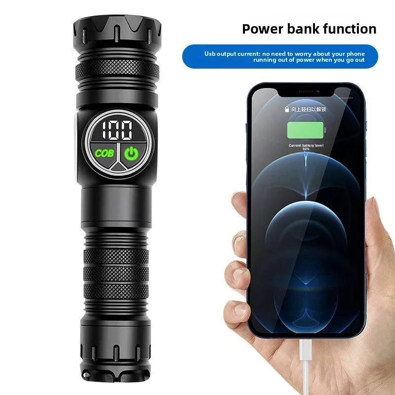 Linterna láser blanca de alta potencia con doble interruptor de nuevo estilo: fuente de luz doble, luz lateral, pantalla digital, magnético fuerte