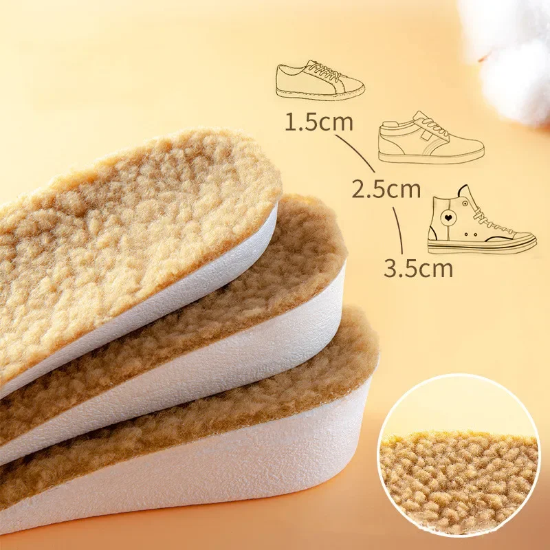 1Pair Winter Warm Shoes Insole for Feet Sports Shock Absorption Height Increase Insoles Men Women Fur Shoes Pads Growing Sole