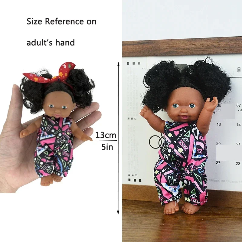 5Inches Kawaii Cute Black New Reborn Baby Dolls Educational Dolls Black Skin Black Hair With Cute Bow Headwear Birthday Gift