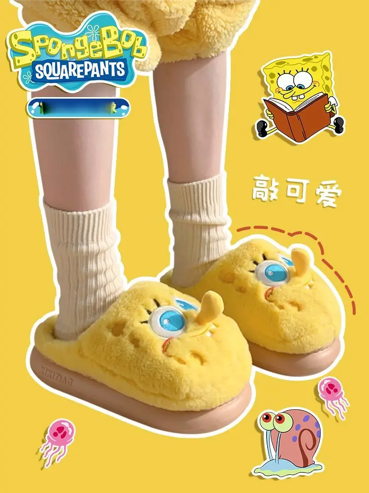 Kawaii Spongebob Squarepants Cotton Slippers Couple Winter Cotton Shoes Warm Home Soft Sole Cute Cartoon Comfortable Slippers