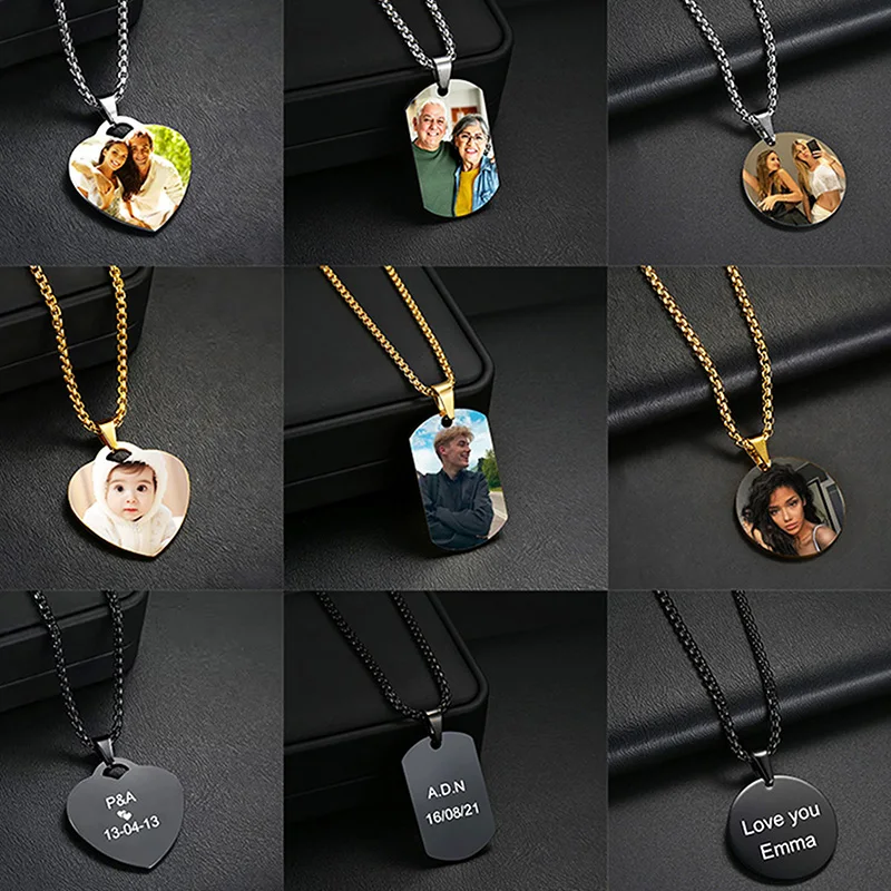 

Treebud Muti-style Custom Color Photo Pendant Necklace Stainless Steel Personalized Engrave Text Logol Picture Heart Choker Gift