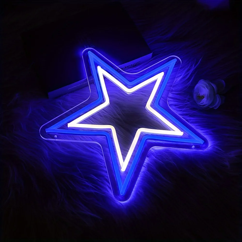 Star LED Neon Sign Light With Switch Wall Art Decorative Hanging Sign, For Bar Bedroom Living Room Party Home Decoration