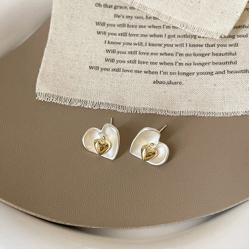 Foxanry Bicolor الحب القلب وأقراط للنساء فتاة الكورية العصرية الإبداعية مزاجه بسيط الحلو الذكرى مجوهرات هدية #3