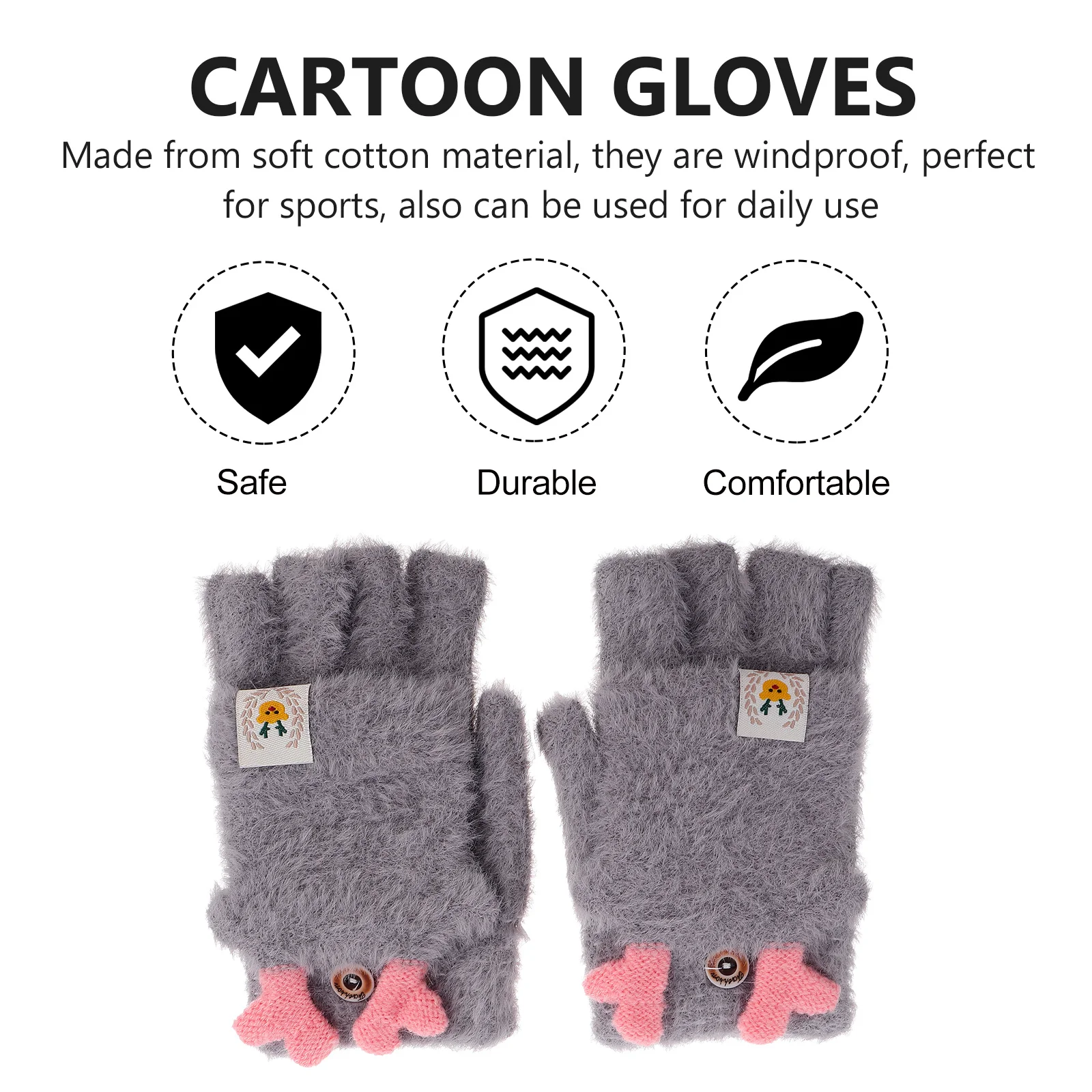 

1Pair Cute Fleece Deer Antler Half Finger Gloves for Women Warm Winter Mitten with Festival Design Ideal for Outdoor Cold