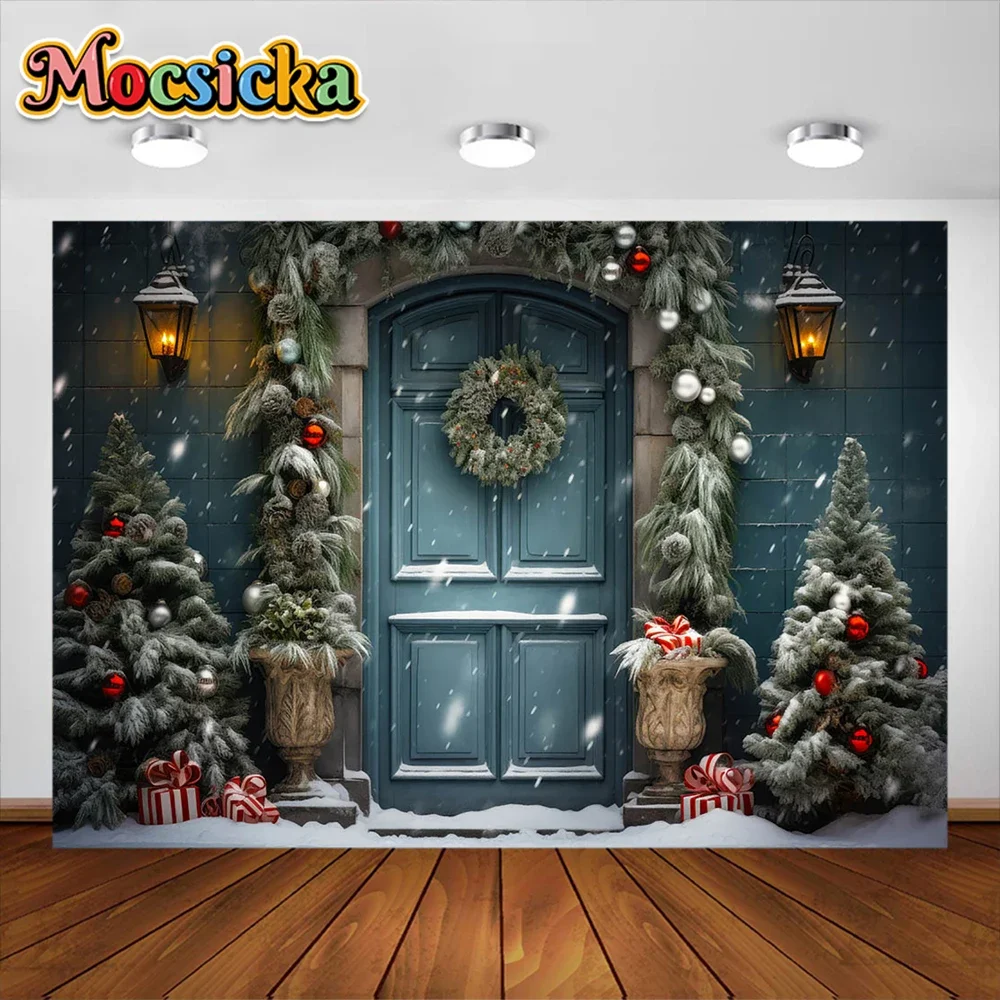 Mocsicka التصوير خلفية الشتاء عيد الميلاد نافذة المنزل بريق شجرة عيد الميلاد الاطفال الأسرة صورة ديكور خلفية استوديو الصور