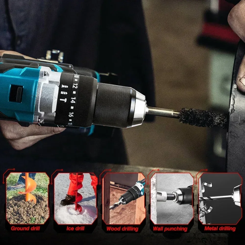 For 650nm 13MM Chuck Brushless Impact Drill Cordless Electric Screwdriver   Ice Breaker Digging for Makita 18v Battery