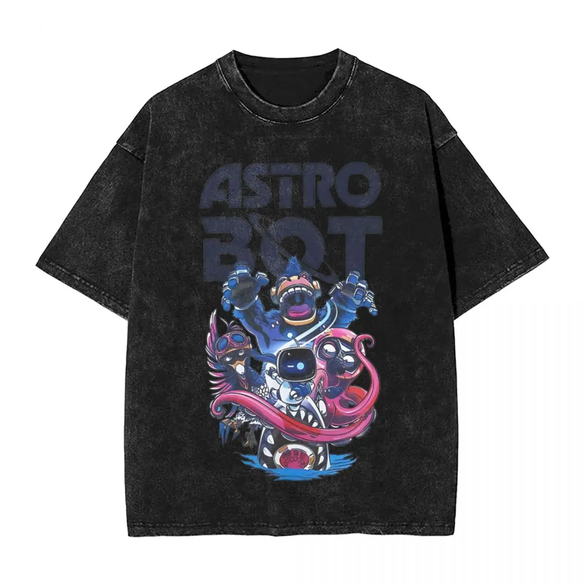 Astrobot Karikatür Oyunu Yıkanmış T Shirt Streetwear Hip Hop Yenilik T-Shirt Astros Oyun Odası Tee Gömlek Erkek Kadın Büyük Boy Grafik