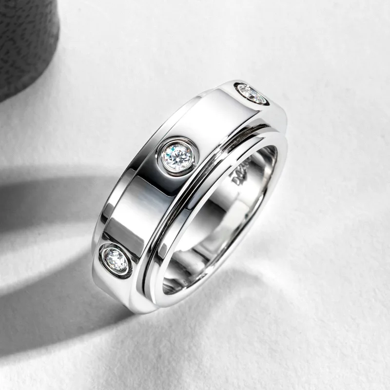 Carnica Luxury 2.5mm 0.36CT Real Moissanite Ring Rotatable Copper Setting for Men Women Sparkling Wedding Jewelry GRA D Color