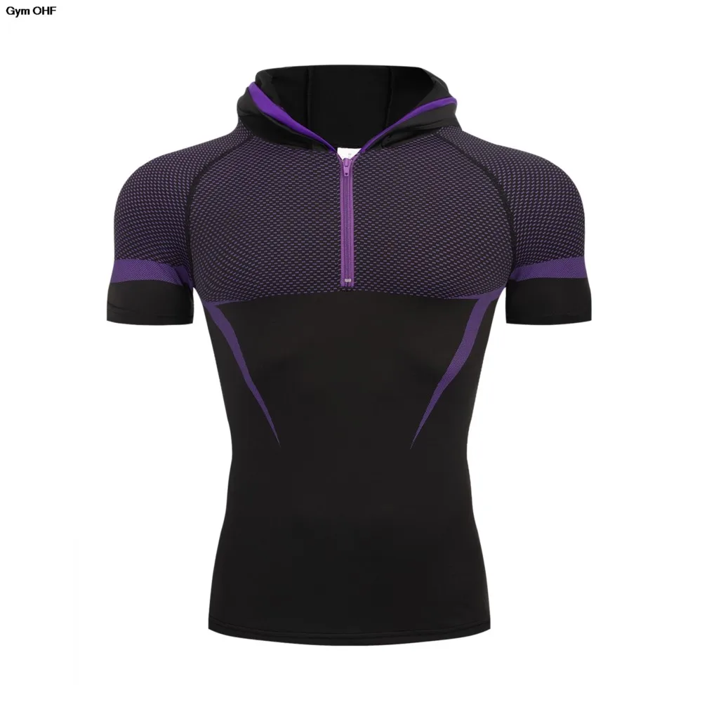 Hooded Sportshirts Male Jogging Tracksuit Homme SH-ARk Shirt Tops Men Running Compression T-Shirt Short Sleeve Tees Gym Fitness