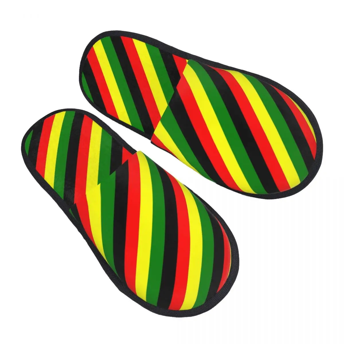 Custom Rasta Colors Red Green Gold Bright Colored Striped Soft Memory Foam House Slippers Jamaican Comfy Warm Anti-Skid Slipper