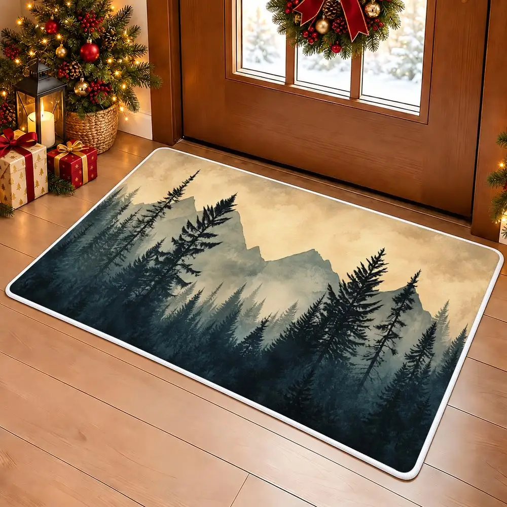 Misty Forest Escape Floor Mat Soft Flannel Floor Mat Cloud Feel Non-slip Bath Rug Machine Washable Foam Carpet Door Mat