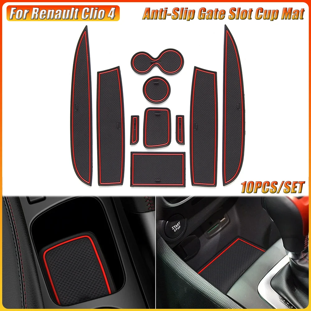 

10Pcs for Renault Clio 4 Anti-Slip Gate Slot Cup Mat Door Groove Non-slip Pad Interior Car-styling Accessories Coaster Mats
