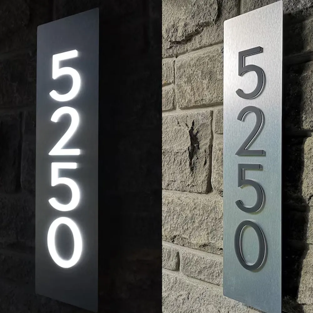 Custom LED House Number Sign Vertical Outdoor Home Street Address Sign