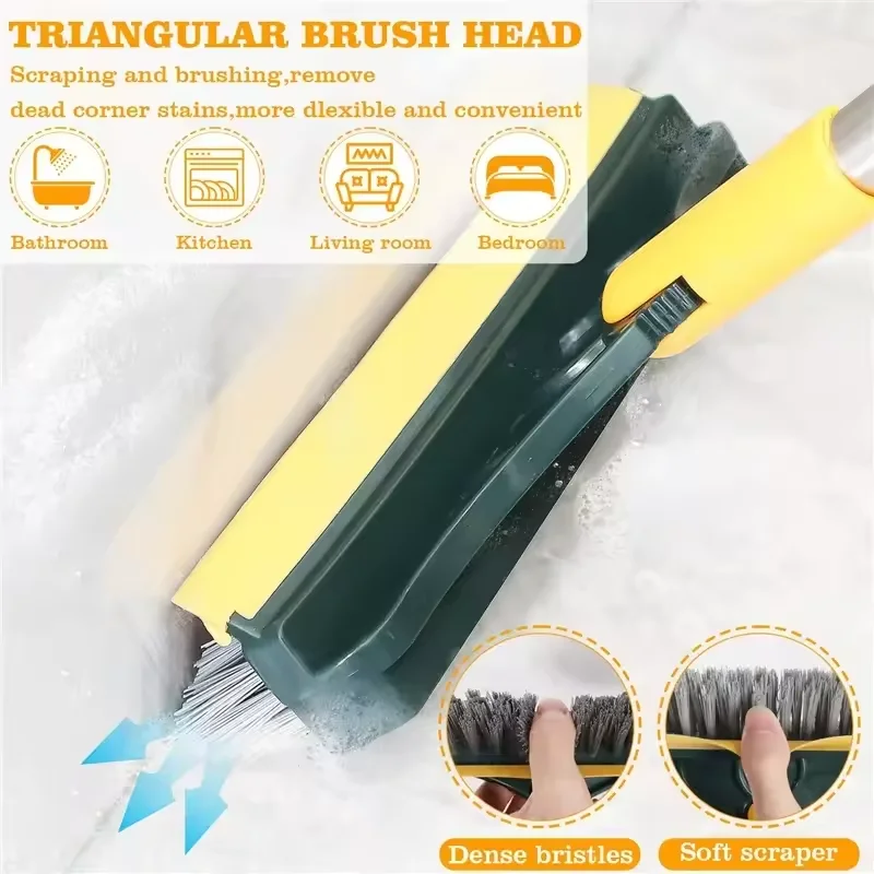 2 in 1 Floor Brush Scrubber with Long Handle Grout Brush 2023 New Upgrade Scrape Stiff Bristle Cleaning Scrub Brush with Squeege