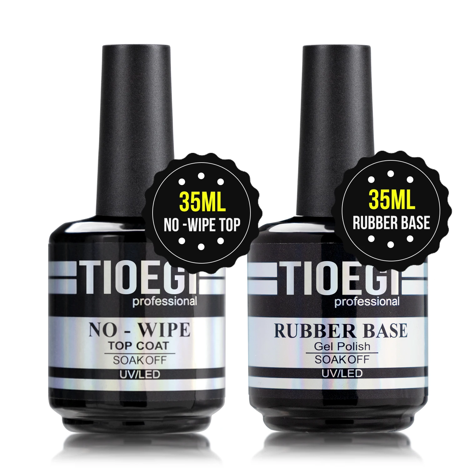 TIOEGI 35ML Large Capacity Rubber Base Gel and No Wipe Top Semi-permanent Gel for Extension Thick Nail Base Coat High Gloss Top
