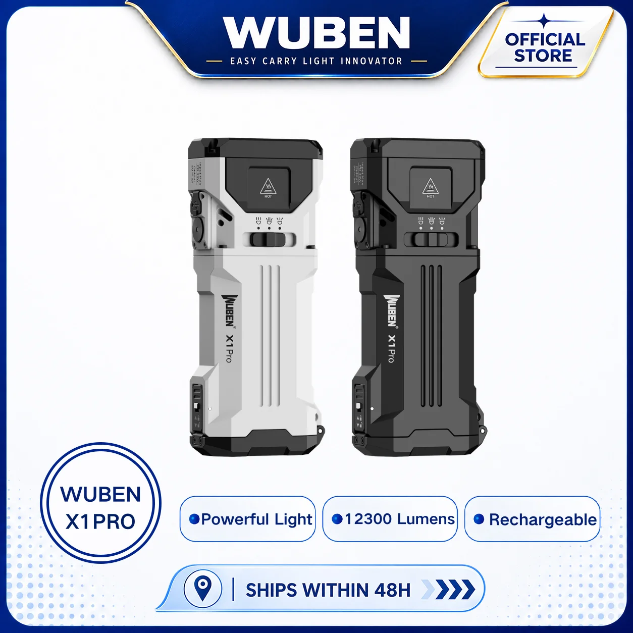 Wuben X1 Pro 12300 Lumens EDC Flashlight, 9600mAh Power Bank 30W Fast Charging, Flood/Throw Beam, IP65, Bike Mount Ready
