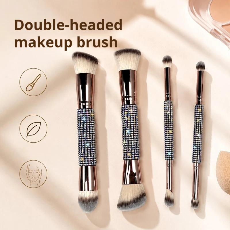 Portable Travel Makeup Brushes 4pcs, Glitter Diamond Handle Mini Cosmetic Brush Set, Eyeshadow Blending Concealer Facial Brush