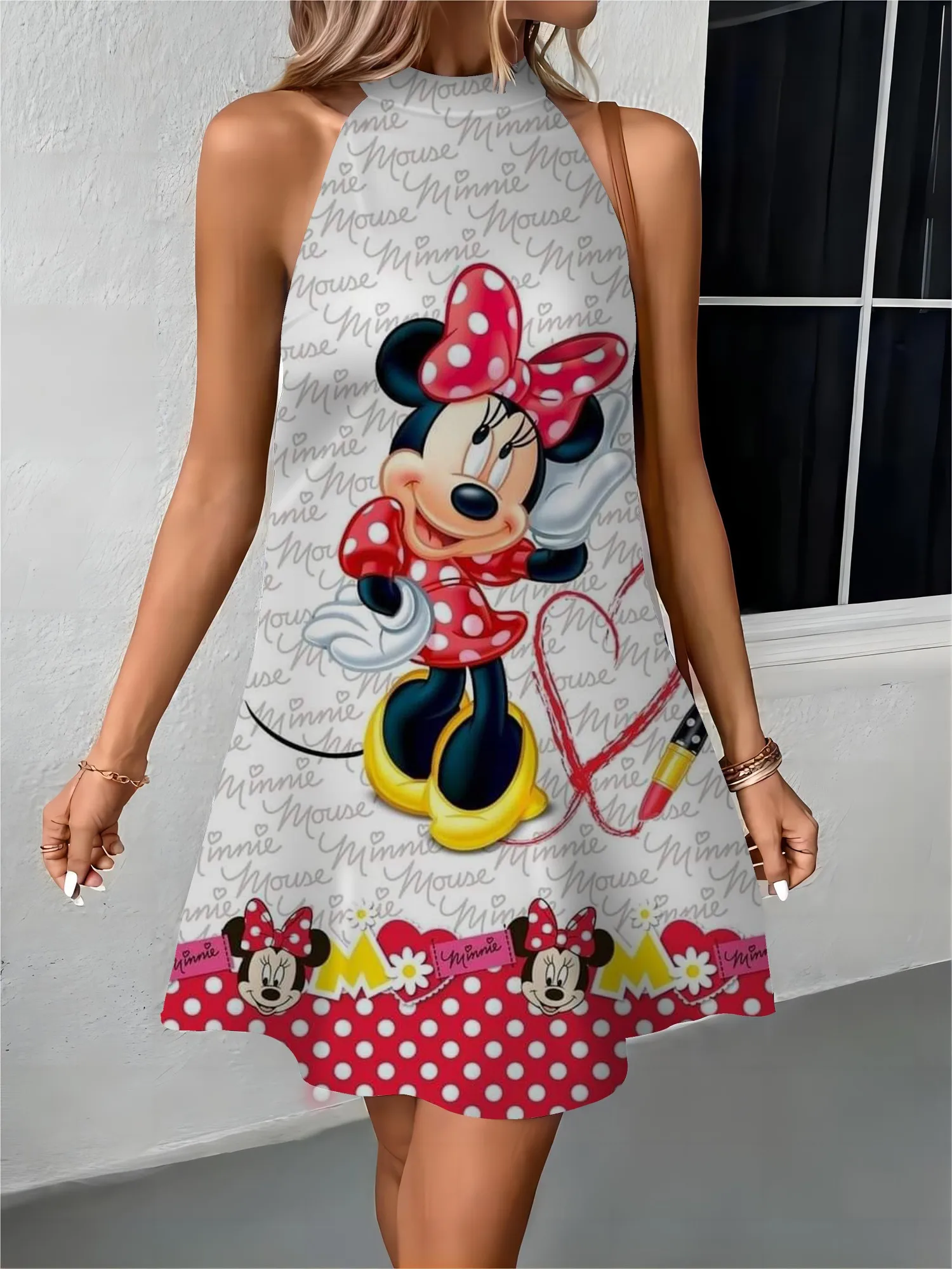 

Female Dress Bow Knot Midi Dresses Disney Minnie Mouse Apron Mickey Off Shoulder Womens Fashion Summer 2024 Elegant Women Party