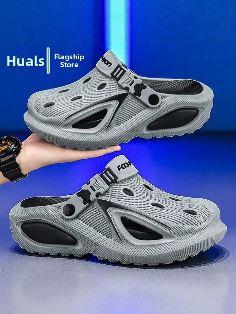 Men's Summer Outdoor Wear Anti-Slip Wear-Resistant Toe Cover Slippers Casual Driving Sports Leisure Two-Purpose Beach Sandals