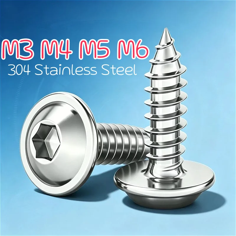 M3 M4 M5 M6 304 Stainless Steel Round Head Hex Socket Button Head With Washer Self Tapping Screws Wood Screw