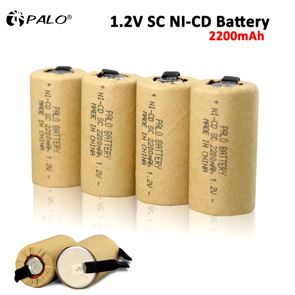 PALO High Quality 1.2V SC Rechargeable Battery 2200mAh SC Sub C NI-CD Cell With Welding Tabs for Electric Drill Screwdriver