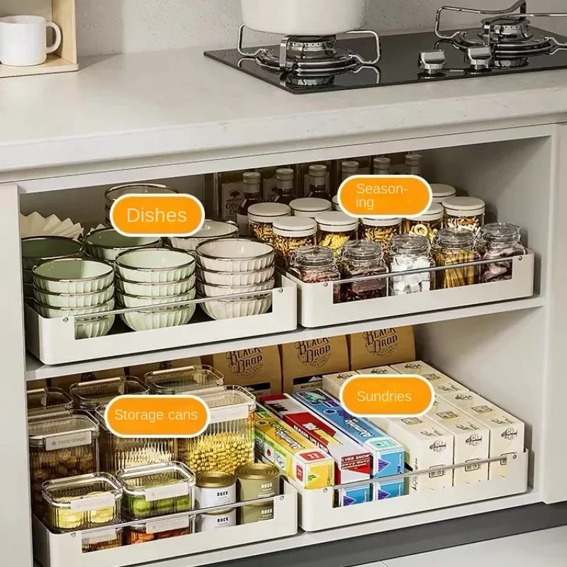 Heavy-Duty Slide-Out Pantry Organizer Damping Guide Sliding Drawer Multi-Layer Spice Storage Shelf Adjustable Kitchen Rack