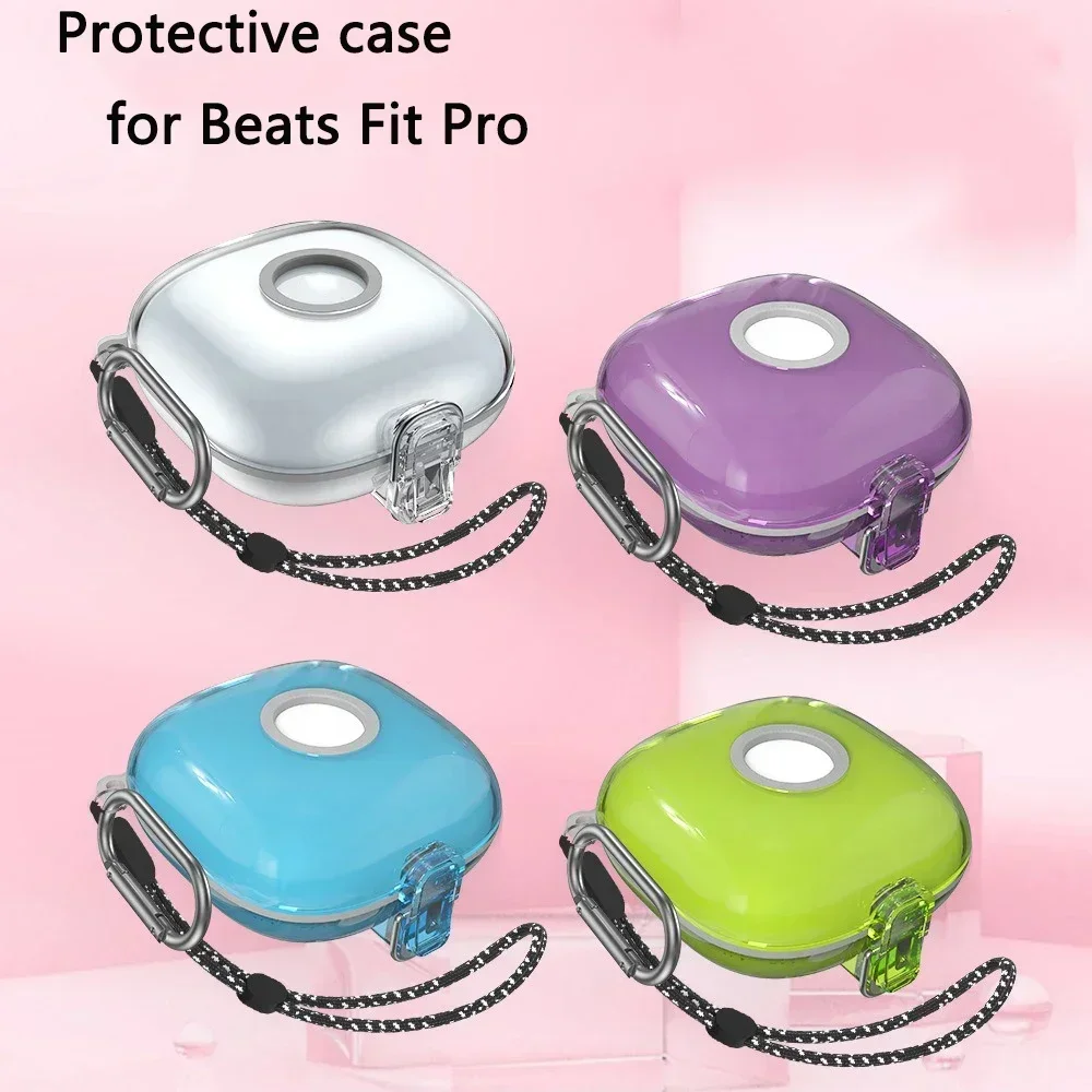 New clear case for Beats Fit Pro Double Layer Shell Earphone Protective Case Shockproof Earbuds Cover with Hanging Rope