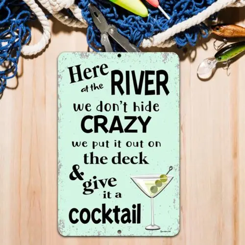 Наружный металлический речной знак, мы не скрываем Сумасшедший бар и декор колоды от Dyenamic Art