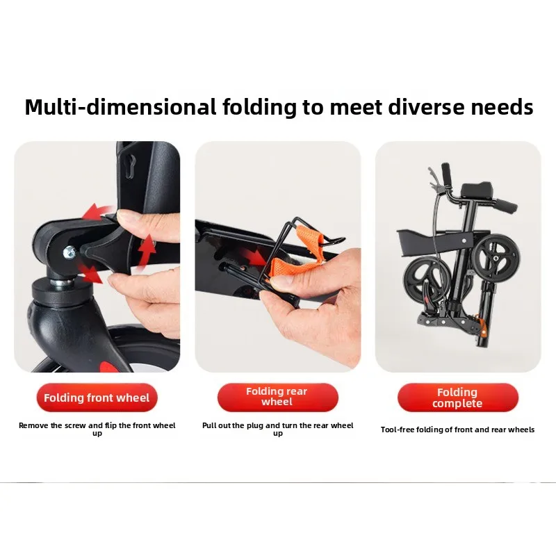 The elderly have limited mobility, push the scooter, walker can sit out, four-wheel shopping cart folding auxiliary walker