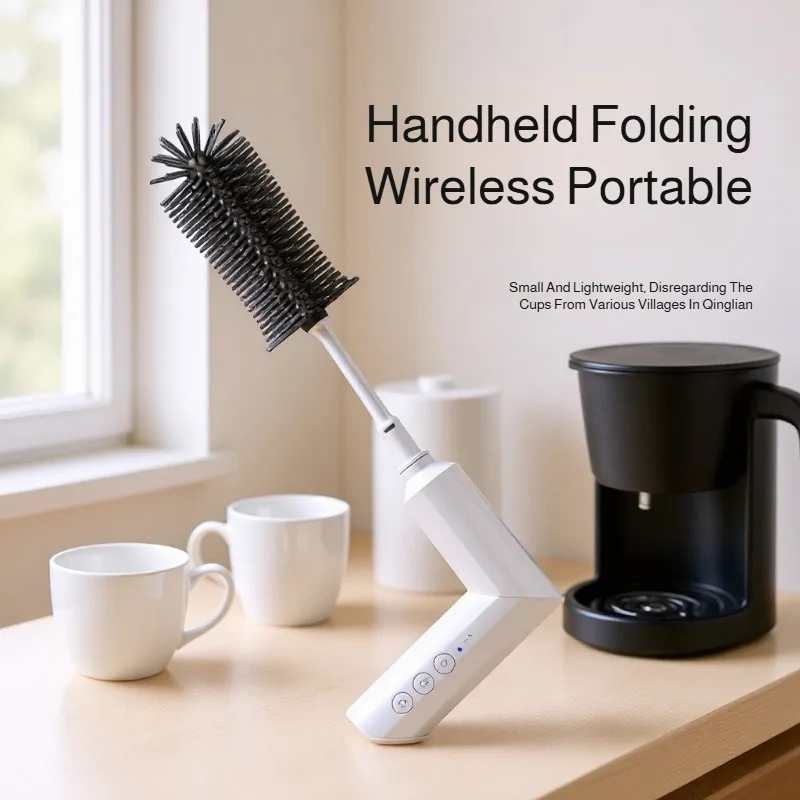 Electric Silicone Bottle Brush Long Handle Rotating Cleaning Brush Foldable Nipple Brush Cup Cleaner for Baby Feeding Bottles