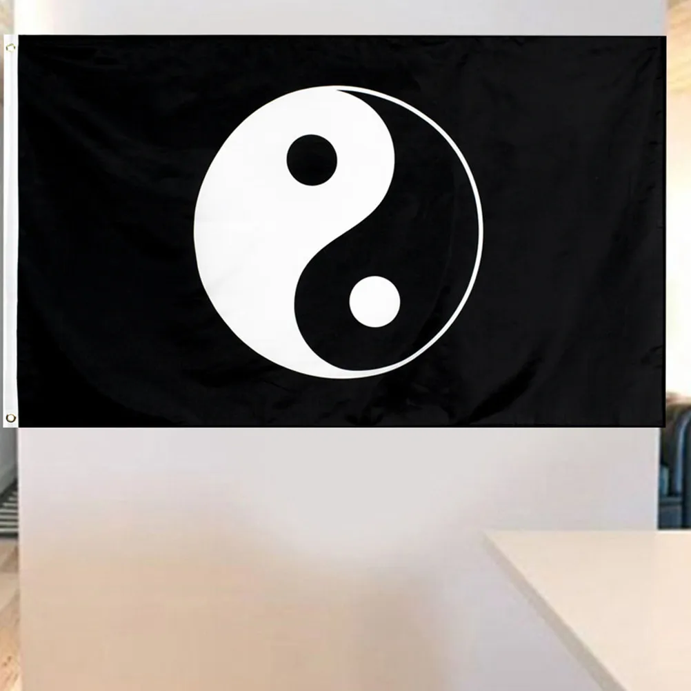 1Pcs Religious Yin Yang Fish Flag Tai Banner Black Fade Resistant Garden Hanging Ornament Sacred Decorative Party Banner