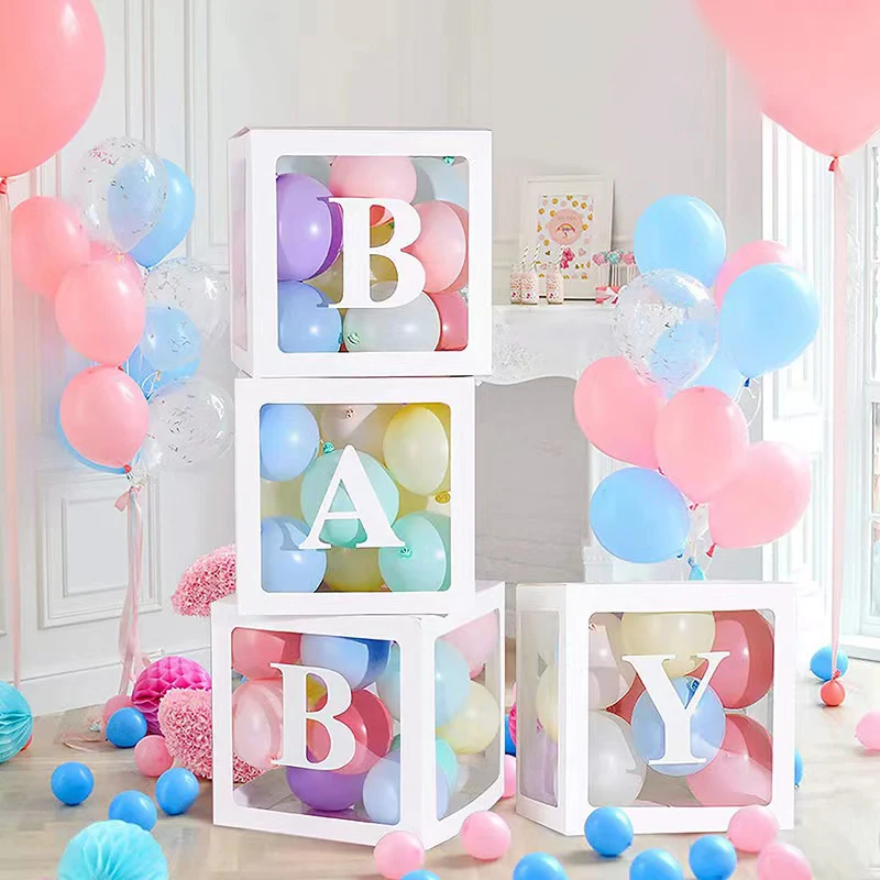 Transparent Balloon Letter Box Baby Shower Decoration Birthday Wedding Custom Name Balloon Box 1st Birthday Party Decorations