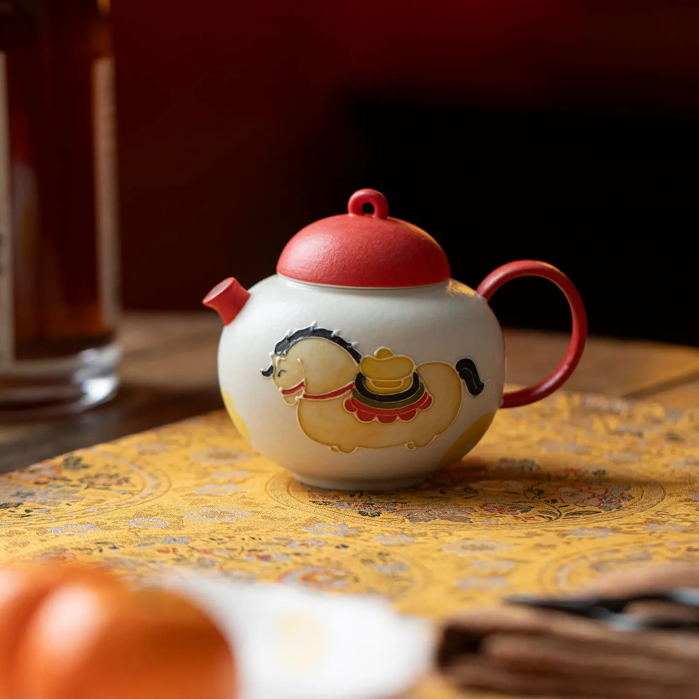 New Year of Will Soon Be Rich Ceramic Teapot Household Single Ball Hole Filter Hand Ewer Set