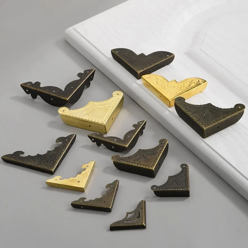 20PCS Antique Brass Jewelry Gift Box Wooden Corner Protector Guard For Home Decorative Corners Brackets Box Angle Protect Cover