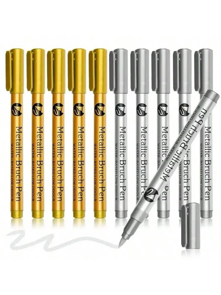 2pcs Metallic Marker Pens-Golden and Silvery Permanent Paint Pens for Crafts, Scrapbooking-Vibrant Colors and Smooth Application