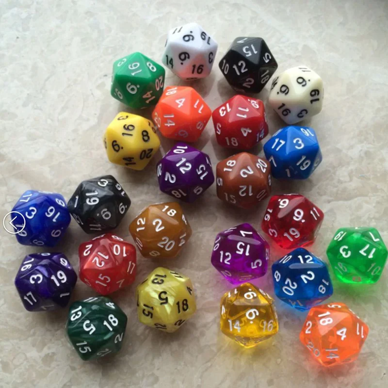 10 PCS Transparent Multicolor Dice Random Colors 20 Sided Dice Funny Puzzle Game