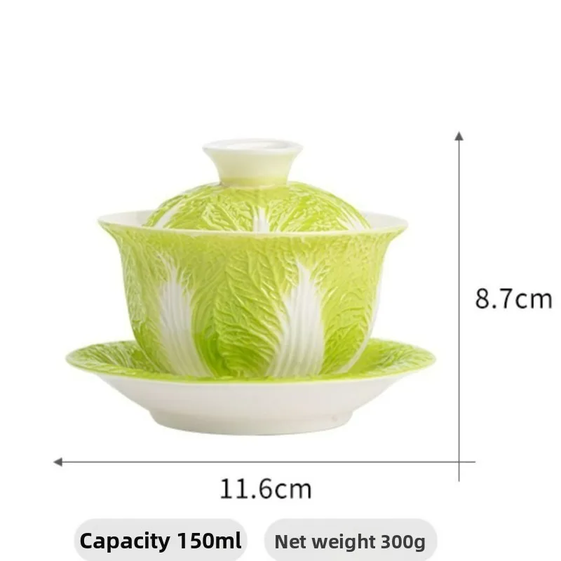 لحم الضأن الدهون اليشم الخزف باي كاي Gaiwan الأبيض طقم شاي سيراميك الإبداعية المنزل استخدام الملفوف تصميم الكونغ فو كوب تخمير مع غطاء