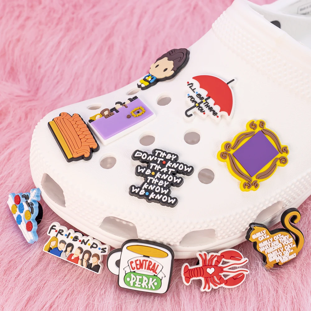 

10/28pcs PVC Friends Shoe Charms Chandler Rachel Shoe Decorations Pins for Men Women Girl Garden Sandals Accessories Clog Buckle