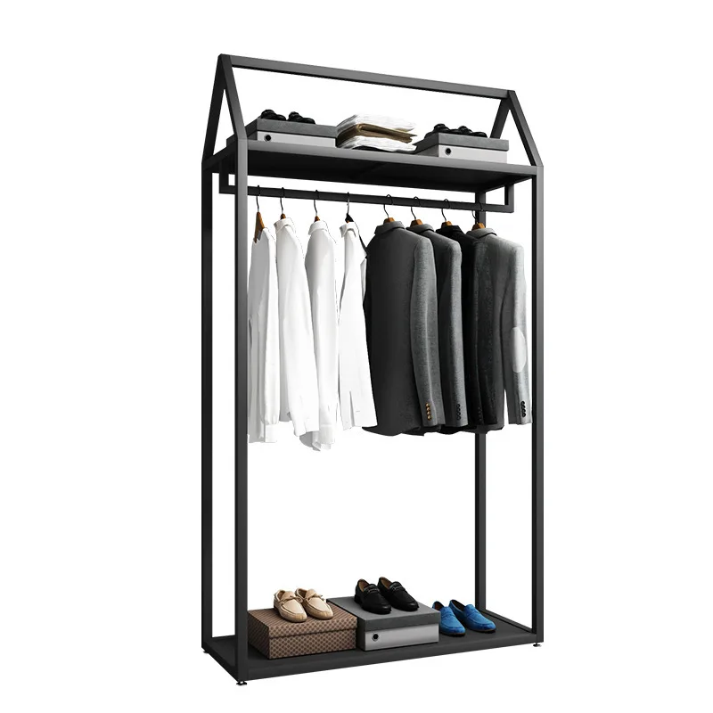 

Clothing store, black display rack, floor-to-ceiling double-layer display hanger