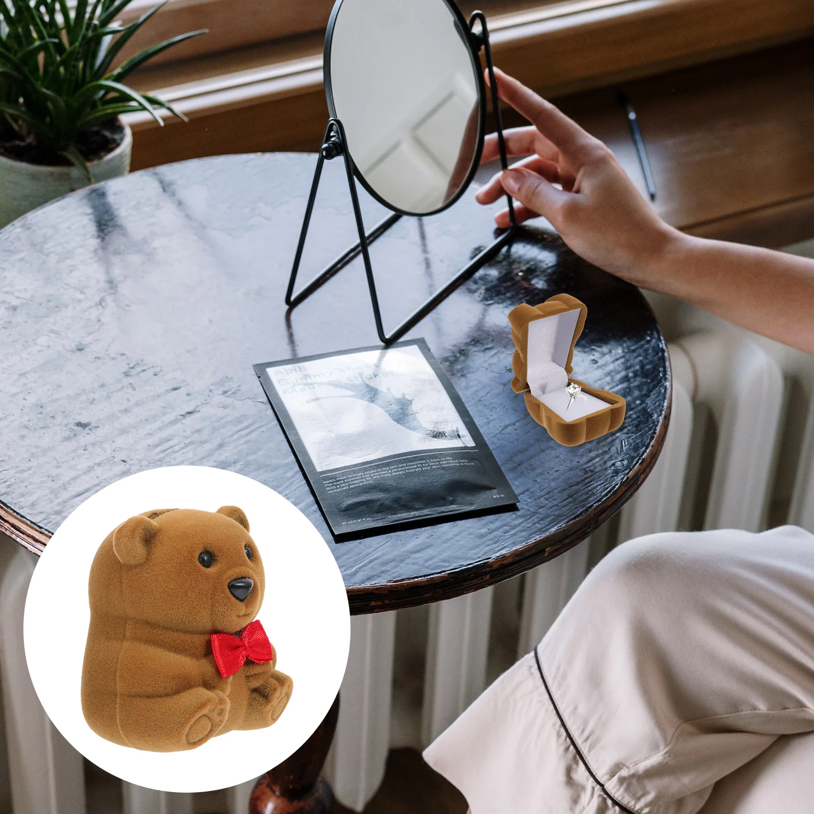 

1pc Bear Jewelry Case Ring Box Jewelry Storage Gift For Anniversary Wedding Valentine'S Day Simulation Bear Case