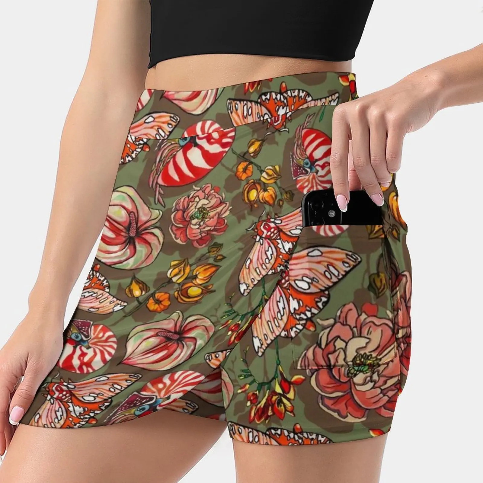 Quirky Orange Floral Design Korean Fashion Skirt Summer Skirts For Women Light Proof Trouser Skirt Florals Floral Flowers