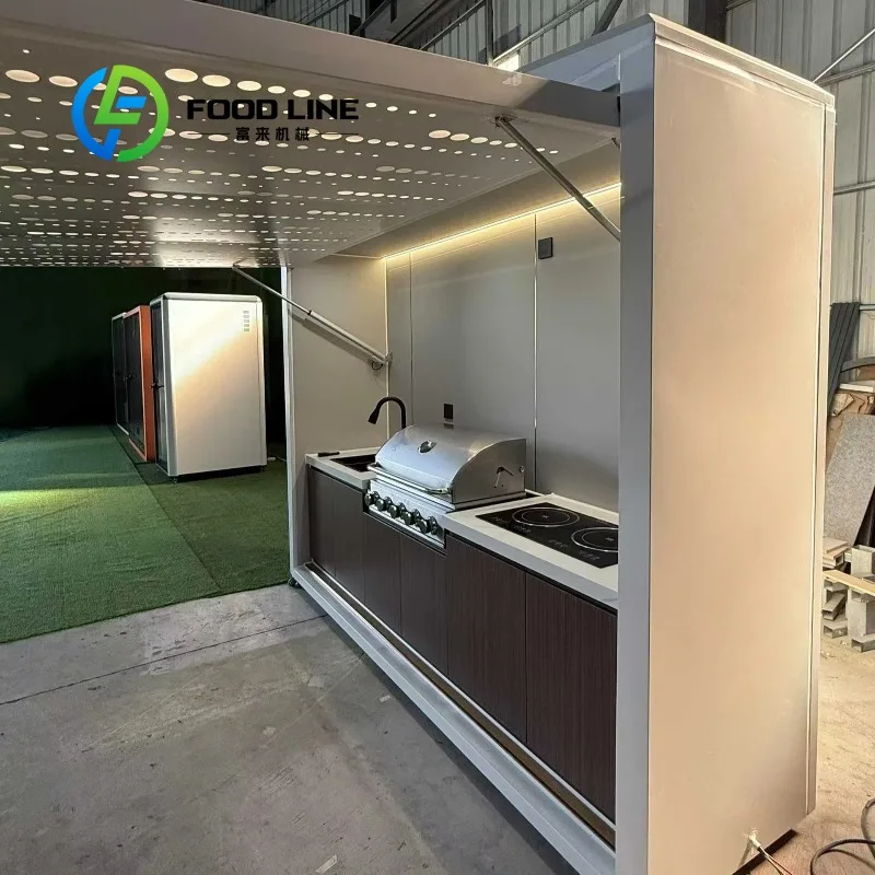 Customized Waterproof Stainless Steel Outdoor Kitchen w/ BBQ Grill & Storage Shed for Garden Backyard Cooking Station