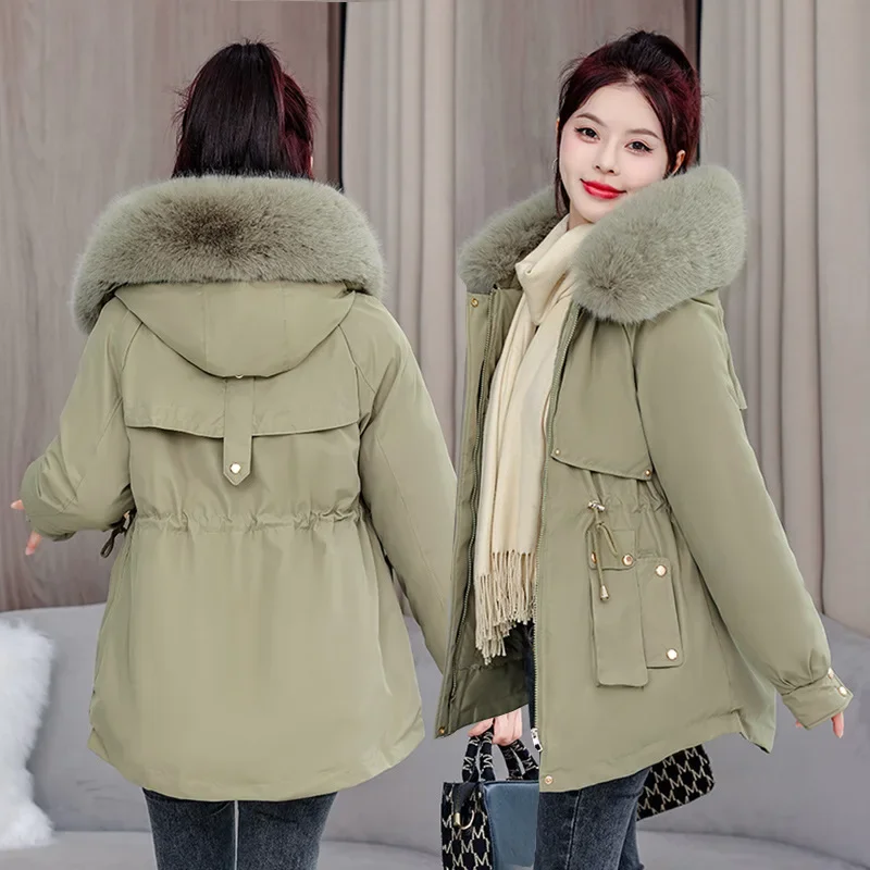 Winter Warm Fur Collar Hooded Women Parka Fashion Comfortable Zipper Pockets Design Long Jacket Elegant Slim Thick Female Coats