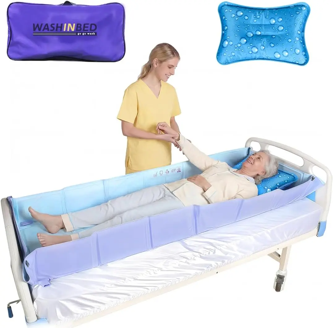 Wash-in-Bed Mattress with Water Pillow - Portable Foldable Bedside Shower Tub, Leakproof Bed Bath Aid for Bedridden, Elderly, Di