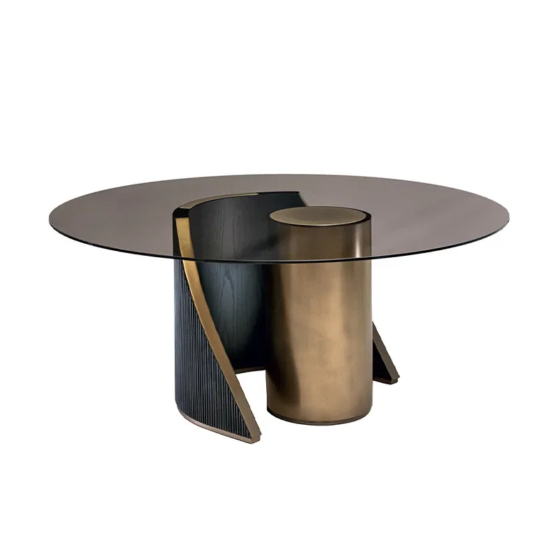 

Italian tempered glass dining table round restaurant home villa light luxury high sense design creative